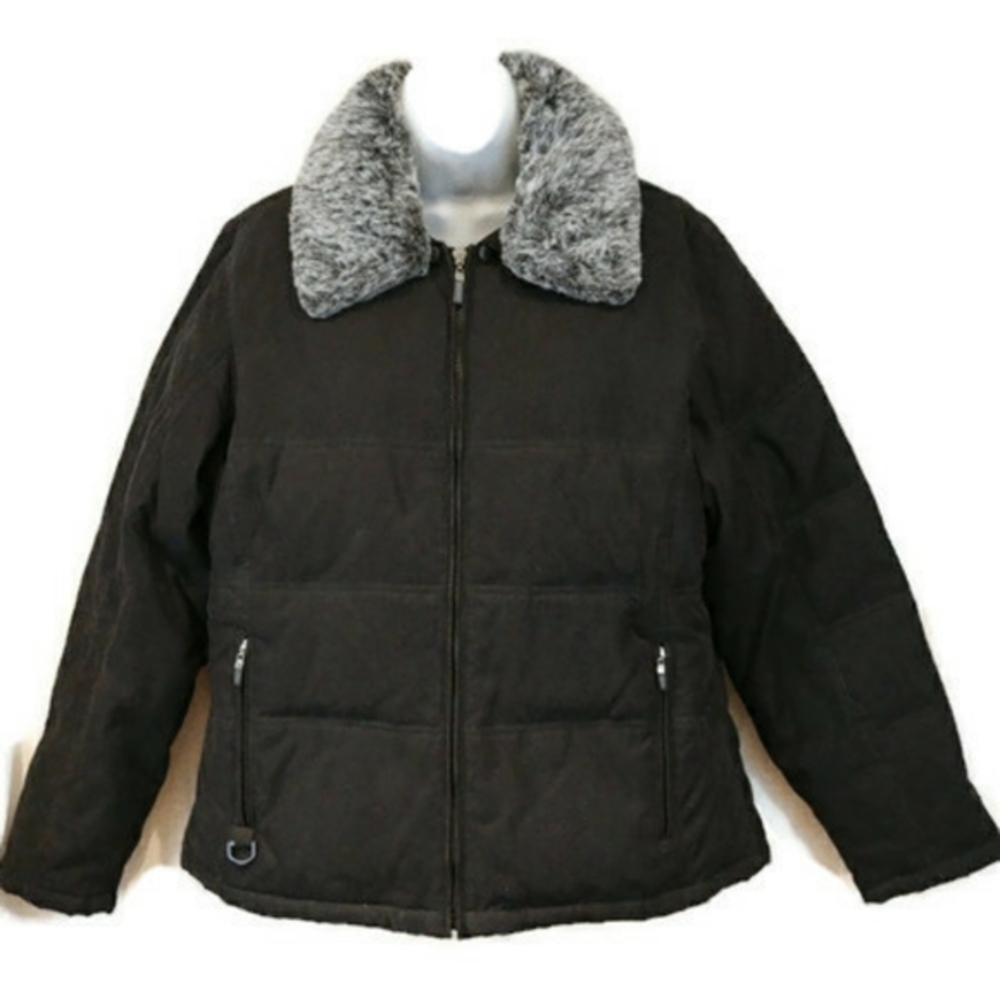 Esprit Black Down Filled Coat Warm Winter Coat Faux Fur Collar Removable Collar